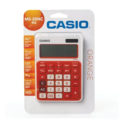 Калькулятор настольный CASIO MS-20NC-RG-S (150х105 мм) 12 разрядов, двойное питание, белый/оранжевый, блистер, MS-20NC-RG-S-EC, фото 2