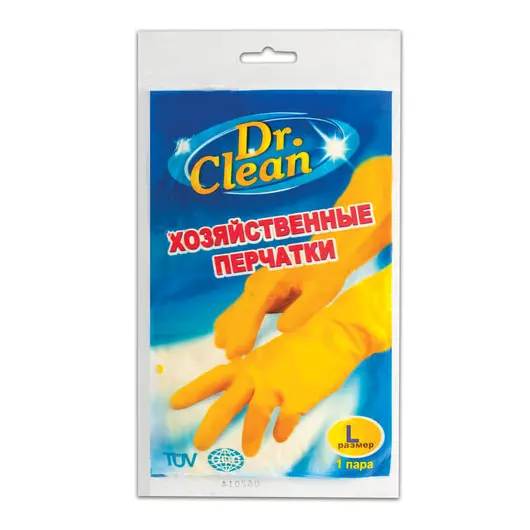 Перчатки хозяйственные латексные DR.CLEAN (Доктор Клин), без х/б напыления, размер L (большой), 601623, фото 1