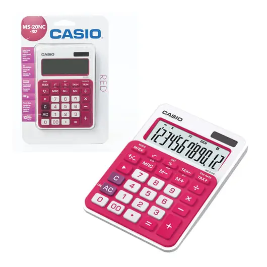 Калькулятор настольный CASIO MS-20NC-RD-S (150х105 мм) 12 разрядов, двойное питание, белый/красный, блистер, MS-20NC-RD-S-EC, фото 1