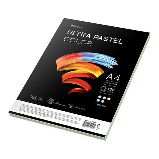 Бумага цветная OfficeSpace &quot;Ultra Pastel Color&quot;, A4, 80 г/м², 100л., (5 цветов), фото 1