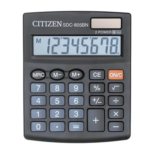 Калькулятор настольный CITIZEN SDC-805BN, МАЛЫЙ (124x102 мм), 8 разрядов, двойное питание, фото 2
