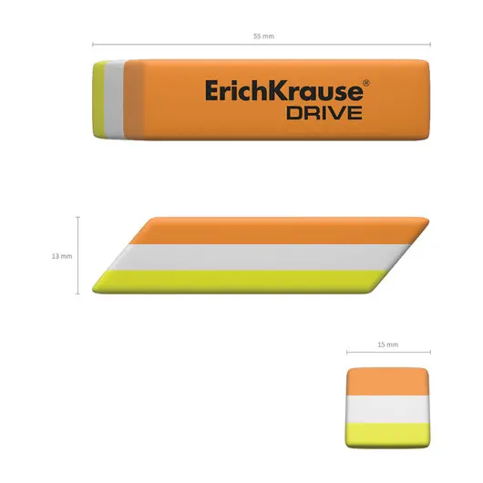 Ластик ERICH KRAUSE &quot;Drive&quot;, 57х15х13 мм, цвет ассорти, прямоугольный, скошенные края, термопластичная резина, 35779, фото 2