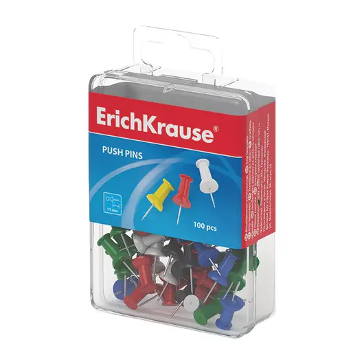 Силовые кнопки-гвоздики ERICH KRAUSE, цветные, 100 шт., в пластиковой коробке, 19749, фото 1