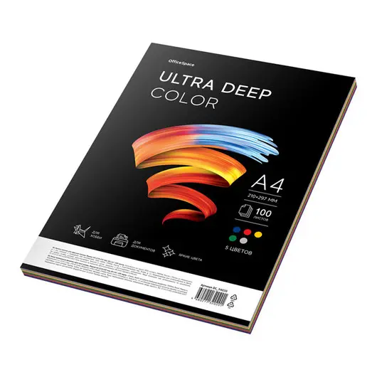 Бумага цветная OfficeSpace &quot;Ultra Deep Color&quot;, A4, 80 г/м², 100л., (5 цветов), фото 1