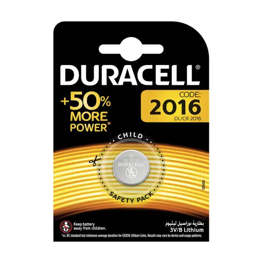 Батарейка DURACELL, CR2016, Lithium, 1 шт., в блистере, 3 В, 81415269, фото 1