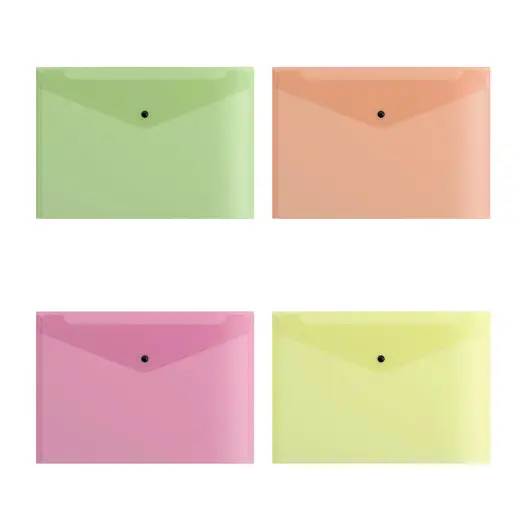 Папка-конверт с кнопкой ERICH KRAUSE &quot;Fizzy Neon&quot;, А4, до 100 листов, тонированная, ассорти, 0,14 мм, 44431, фото 1