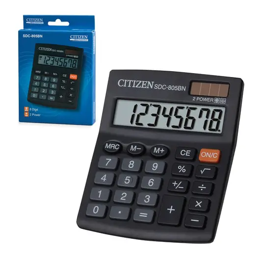 Калькулятор настольный CITIZEN SDC-805BN, МАЛЫЙ (124x102 мм), 8 разрядов, двойное питание, фото 3