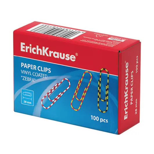Скрепки ERICH KRAUSE, 28 мм, с цветными полосками &quot;Zebra&quot;, 100 шт., в картонной коробке, 24873, фото 1