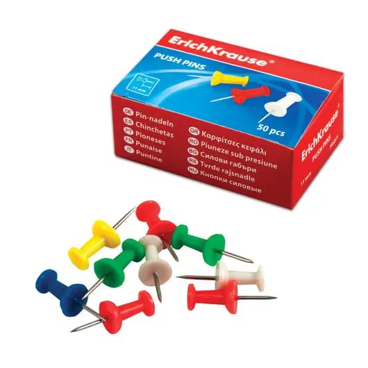 Силовые кнопки-гвоздики ERICH KRAUSE, цветные, 50 шт., в картонной коробке, 24877, фото 2