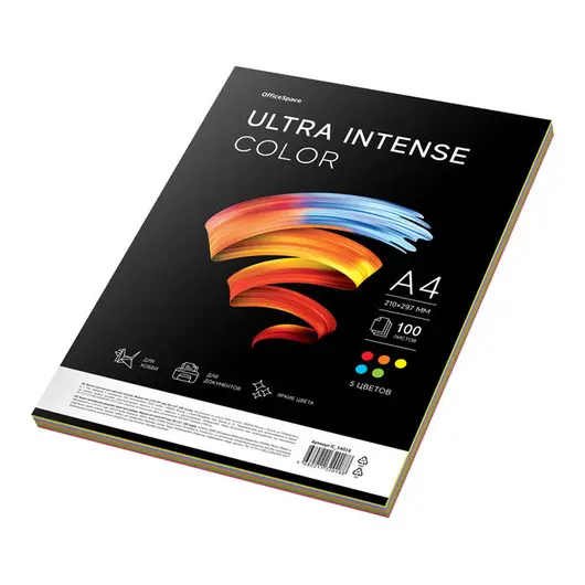 Бумага цветная OfficeSpace &quot;Ultra Intense Color&quot;, A4, 80 г/м², 100л., (5 цветов), фото 1