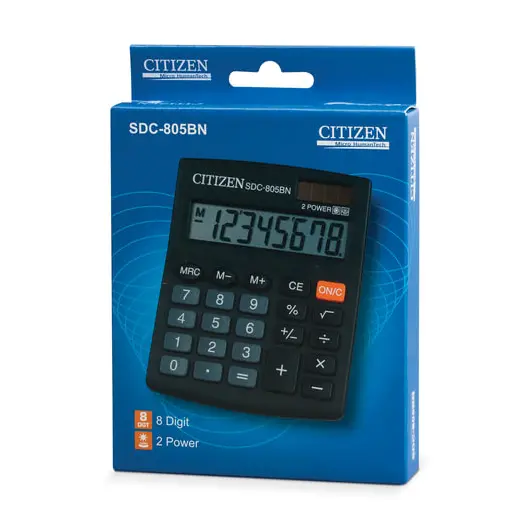 Калькулятор настольный CITIZEN SDC-805BN, МАЛЫЙ (124x102 мм), 8 разрядов, двойное питание, фото 4