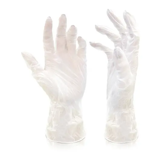 Перчатки виниловые КОМПЛЕКТ 5пар (10шт) неопудренные, размер М (средний) белые, DORA, ш/к32057, 2004-002, фото 2