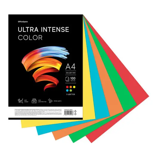 Бумага цветная OfficeSpace &quot;Ultra Intense Color&quot;, A4, 80 г/м², 100л., (5 цветов), фото 2