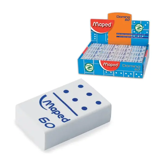 ластик MAPED &quot;Domino 60&quot;, 28х19х8,8 мм, белый, прямоугольный, синтетический каучук, 511260, фото 1