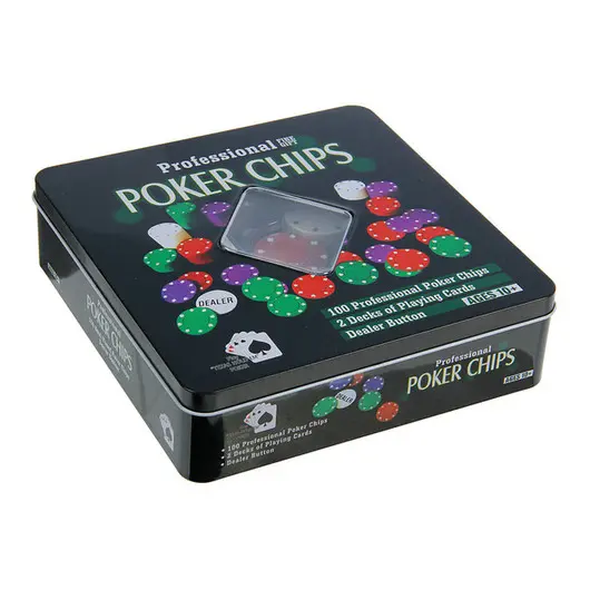 Набор для игры в &quot;Покер&quot;, (100 фишек, 2 колоды карт), коробка, фото 1