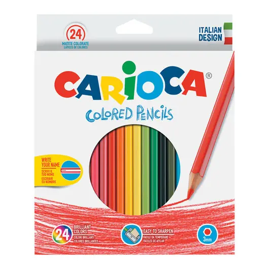 Карандаши цветные Carioca 24цв., заточен., картон, европодвес, фото 1