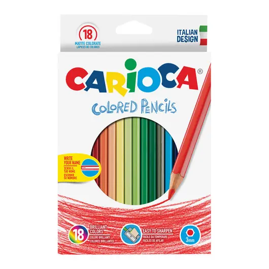 Карандаши цветные Carioca 18цв., заточен., картон, европодвес, фото 1