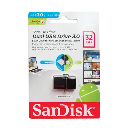 Флэш-диск 32 GB, SANDISK Ultra Android Dual USB 3.0, черный, DD2-032G-GAM46, фото 3