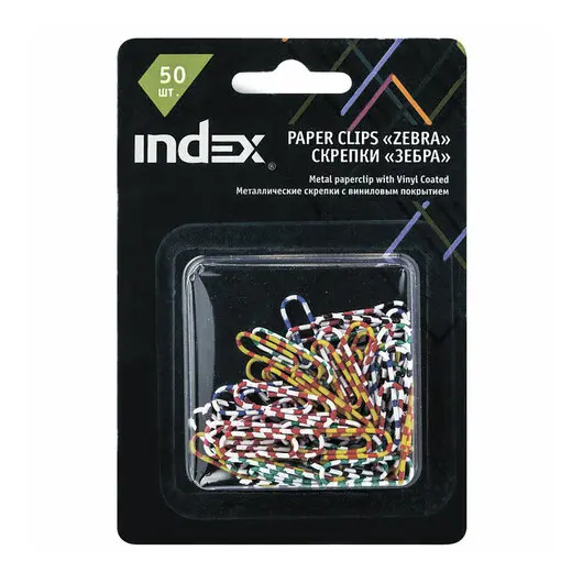 Скрепки INDEX, 25 мм, цветные, 50 шт., блистер с европодвесом, IPC2025ZEB, фото 1