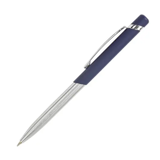 Ручка бизнес-класса шариковая BRAUBERG Ottava, СИНЯЯ, корпус серебристый с синим,лини, 143487, фото 1