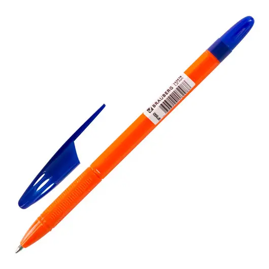 Ручка шариковая масляная BRAUBERG &quot;X-100&quot;, СИНЯЯ, корпус оранжевый, узел 1 мм, линия письма 0,7 мм, 142678, фото 2