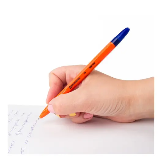 Ручка шариковая масляная BRAUBERG &quot;X-100&quot;, СИНЯЯ, корпус оранжевый, узел 1 мм, линия письма 0,7 мм, 142678, фото 8