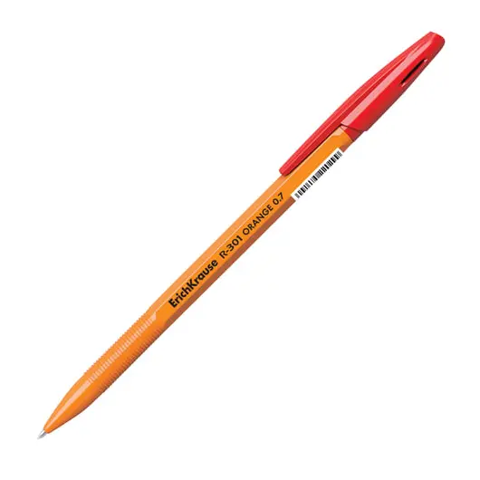 Ручка шариковая ERICH KRAUSE &quot;R-301 Orange&quot;, КРАСНАЯ, корпус оранжевый, узел 0,7 мм, линия письма 0,35 мм, 43196, фото 1
