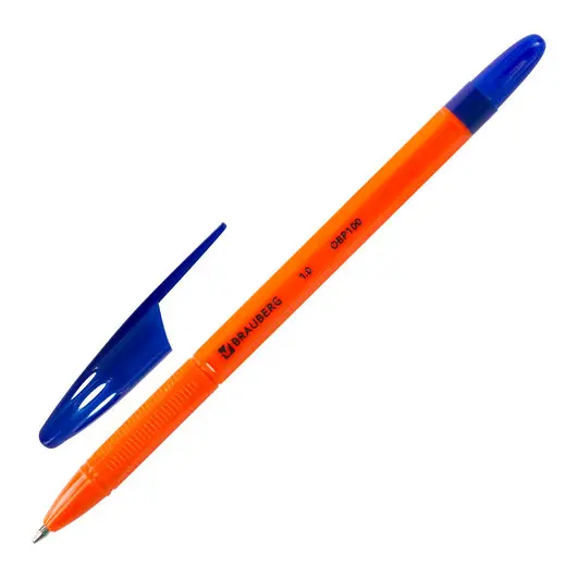 Ручка шариковая масляная BRAUBERG &quot;X-100&quot;, СИНЯЯ, корпус оранжевый, узел 1 мм, линия письма 0,7 мм, 142678, фото 1