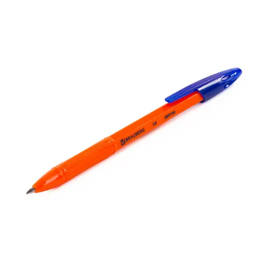 Ручка шариковая масляная BRAUBERG &quot;X-100&quot;, СИНЯЯ, корпус оранжевый, узел 1 мм, линия письма 0,7 мм, 142678, фото 6