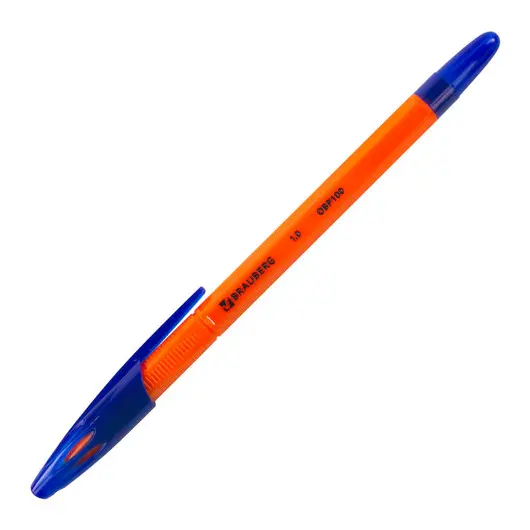 Ручка шариковая масляная BRAUBERG &quot;X-100&quot;, СИНЯЯ, корпус оранжевый, узел 1 мм, линия письма 0,7 мм, 142678, фото 3