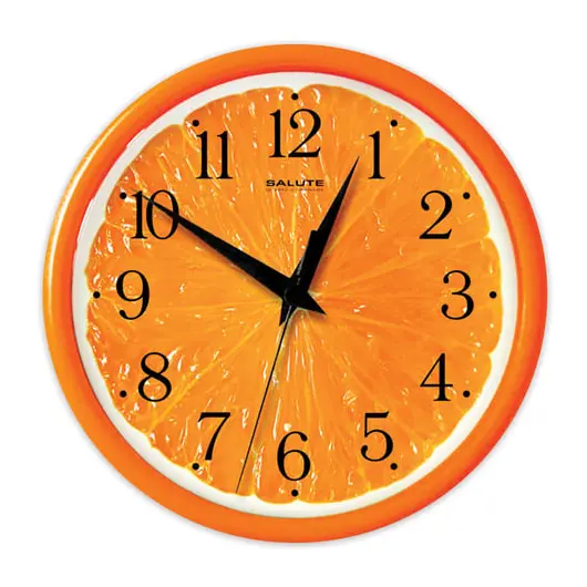 Часы настенные САЛЮТ ПЕ-Б2.1-237, круг, с рисунком &quot;Апельсин&quot;, оранжевая рамка, 24,5х24,5х3,5 см, фото 1