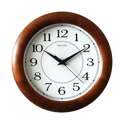 Часы настенные САЛЮТ ДС-ББ28-014, круг, белые, деревянная рамка, 31х31х4,5 см, фото 1