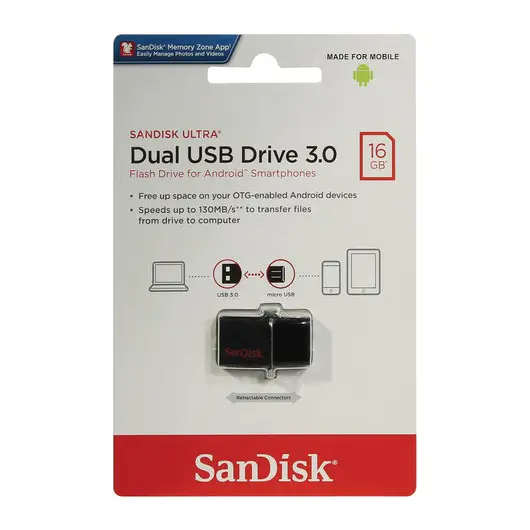 Флеш-диск 16 GB, SANDISK Ultra Android Dual, USB 3.0, черный, DD2-016G-GAM46, фото 2