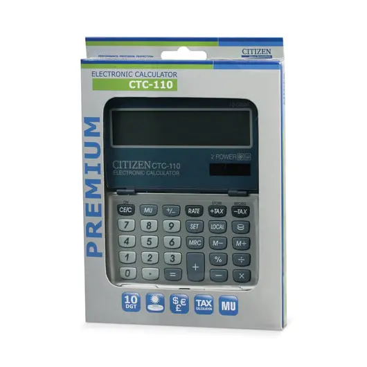 Калькулятор карманный CITIZEN CTC-110WB (106x63 мм) 10 разрядов, двойное питание, фото 2