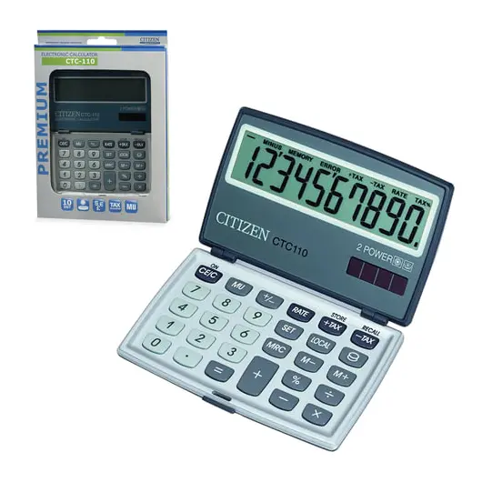 Калькулятор карманный CITIZEN CTC-110WB (106x63 мм) 10 разрядов, двойное питание, фото 1