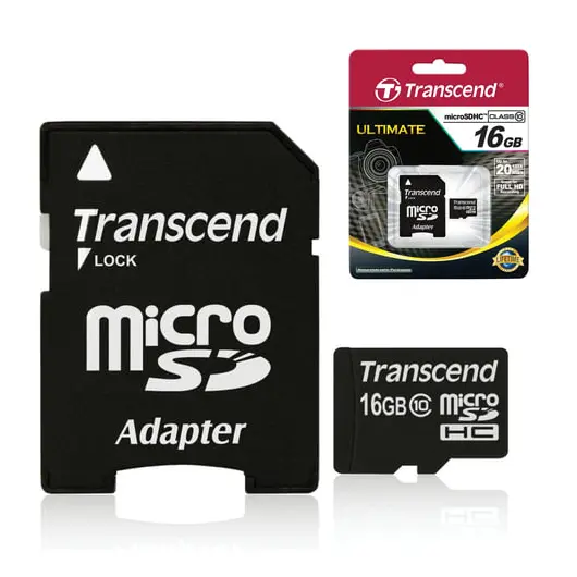Карта памяти micro SDHC, 16 GB, TRANSCEND, 10 Мб/сек. (class 10), с адаптером, TS16GUSDHC10, фото 1