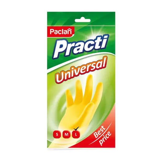 Перчатки резиновые Paclan &quot;Practi.Universal&quot;, р.L, желтые, пакет с европодвесом, фото 1