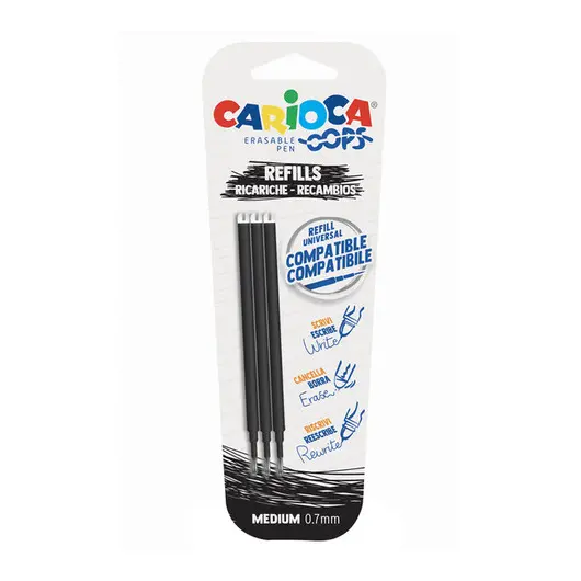 Набор стержней для гелевой стираемой ручки Carioca &quot;OOPS&quot;, черный, 3шт., 111мм, 0,7мм, блистер, фото 1
