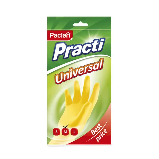 Перчатки резиновые Paclan &quot;Practi.Universal&quot;, р.М, желтые, пакет с европодвесом, фото 1