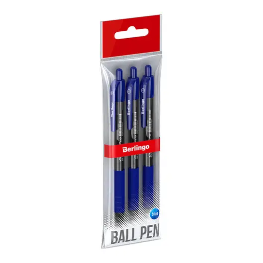 Ручка шариковая автоматическая Berlingo &quot;Classic Pro&quot; синяя, 0,7мм, грип, 3шт, пакет с европодвесом, фото 1