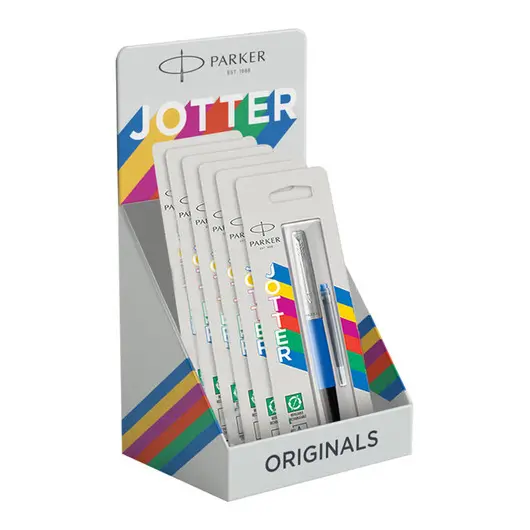 Ручка шариковая Parker &quot;Jotter&quot;, синяя, 1,0 мм, пластик. корп., ассорти, 4шт+2, карт. дисплей, фото 1