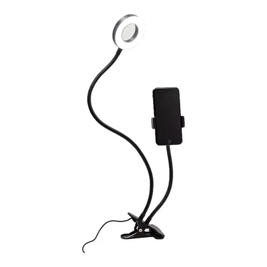 Светильник настольный кольцевой Artstyle TL-604B, 12Вт, LED, диммирование 10 уровней, гибкая стойка, прищепка, USB-порт, фото 1