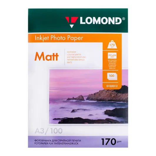 Фотобумага А3 для стр. принтеров Lomond, 170г/м2 (100л) мат.дв., фото 1