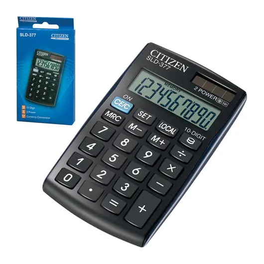 Калькулятор карманный CITIZEN SLD-377BP (105х64 мм) 10 разрядов, двойное питание, фото 1