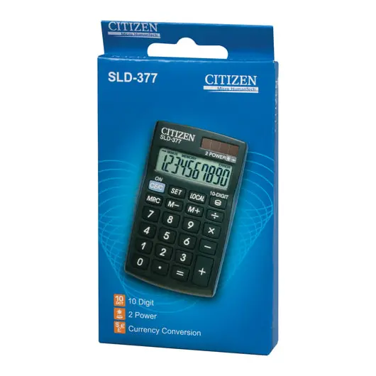 Калькулятор карманный CITIZEN SLD-377BP (105х64 мм) 10 разрядов, двойное питание, фото 2