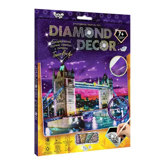 Картина из страз и глиттера Danko toys «Diamond decor. Мост», комплект страз, карандаш-аппликатор, губка, акриловый лак, фото 1