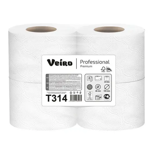 Бумага туалетная Veiro Professional &quot;Premium&quot;, 2-слойная, 4шт., 20м/рул., белая, фото 1
