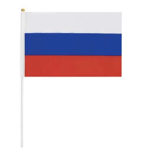 Флаг России ручной 30х45 см, без герба, с флагштоком, BRAUBERG, 550182, RU14, фото 1