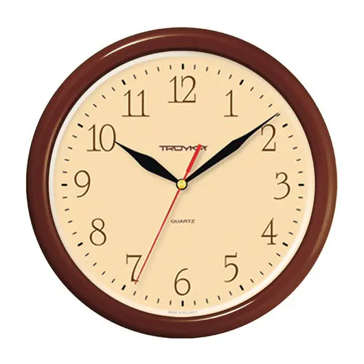 Часы настенные ход плавный, Troyka 21234287, круглые, 24*24*3, коричневая рамка, фото 1