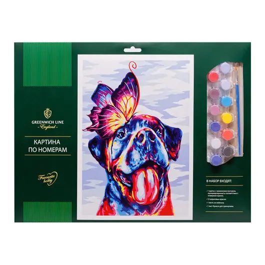 Картина по номерам Greenwich Line &quot;Пёс и бабочка&quot; A3, с акриловыми красками, картон, европодвес, фото 1